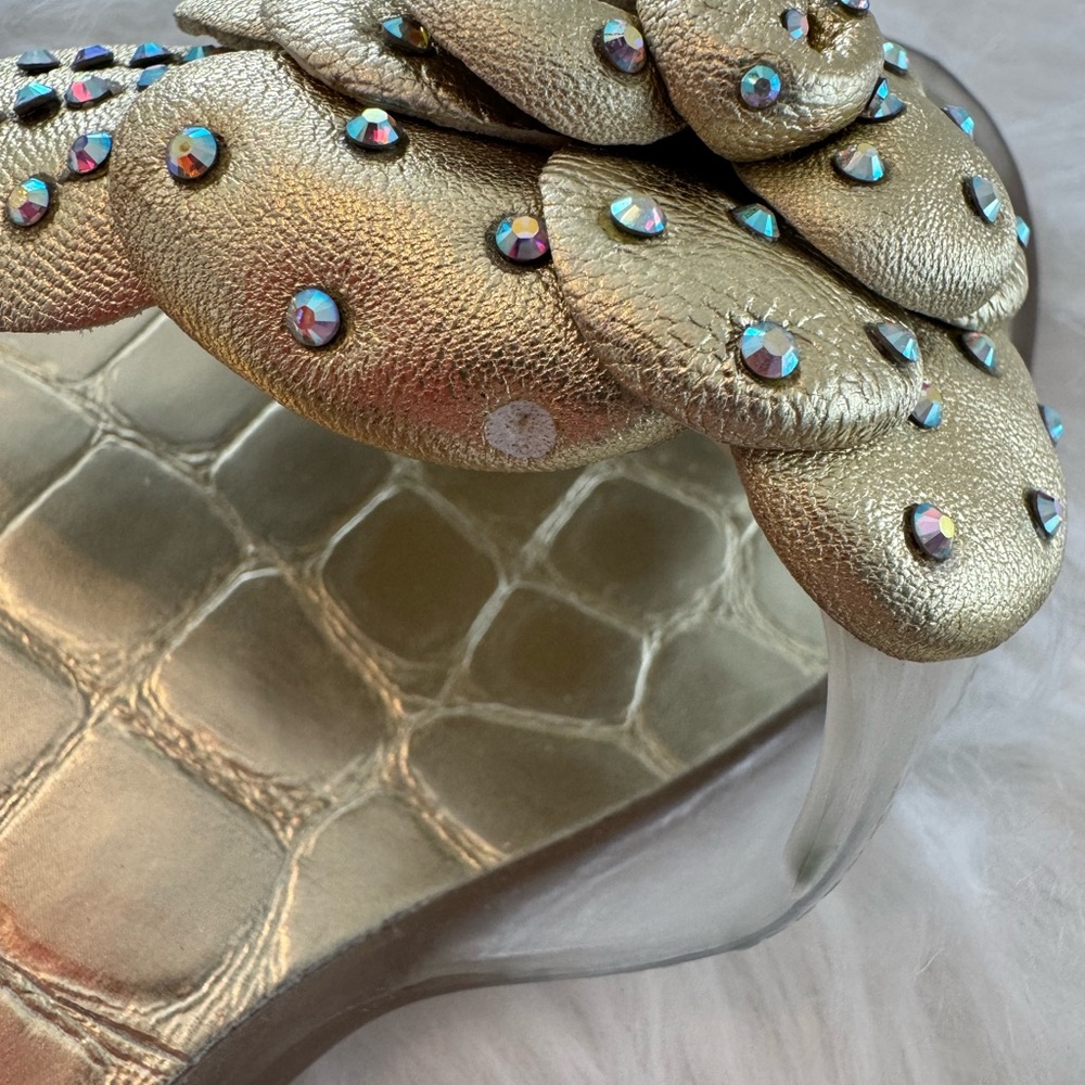 Stuart Weitzman Gold Embellished Women's Sandals - Picture 7 of 10